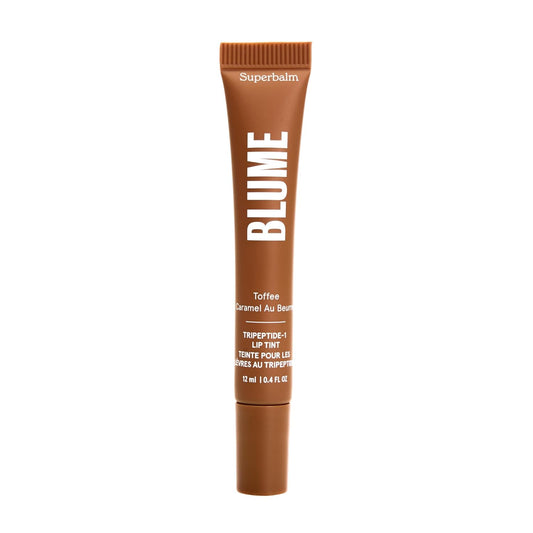 Blume Tri-Peptide Toffee Soft Brown Tinted Lip Balm - Superbalm Lip Moisturizer with Shea Butter and Squalane to Deeply Hydrate & Heal Dry, Cracked Lips - Cruelty Free & Vegan Lip Plumper (0.4 Fl Oz)