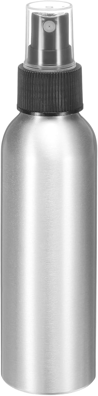 HARFINGTON Aluminum Fine Mist Spray Bottles 120ml/4oz Metal Small Liquid Alcohol Refillable Travel Container with Black Plastic Nozzle Cap for Perfume Skincare Cosmetic Storage Bottle