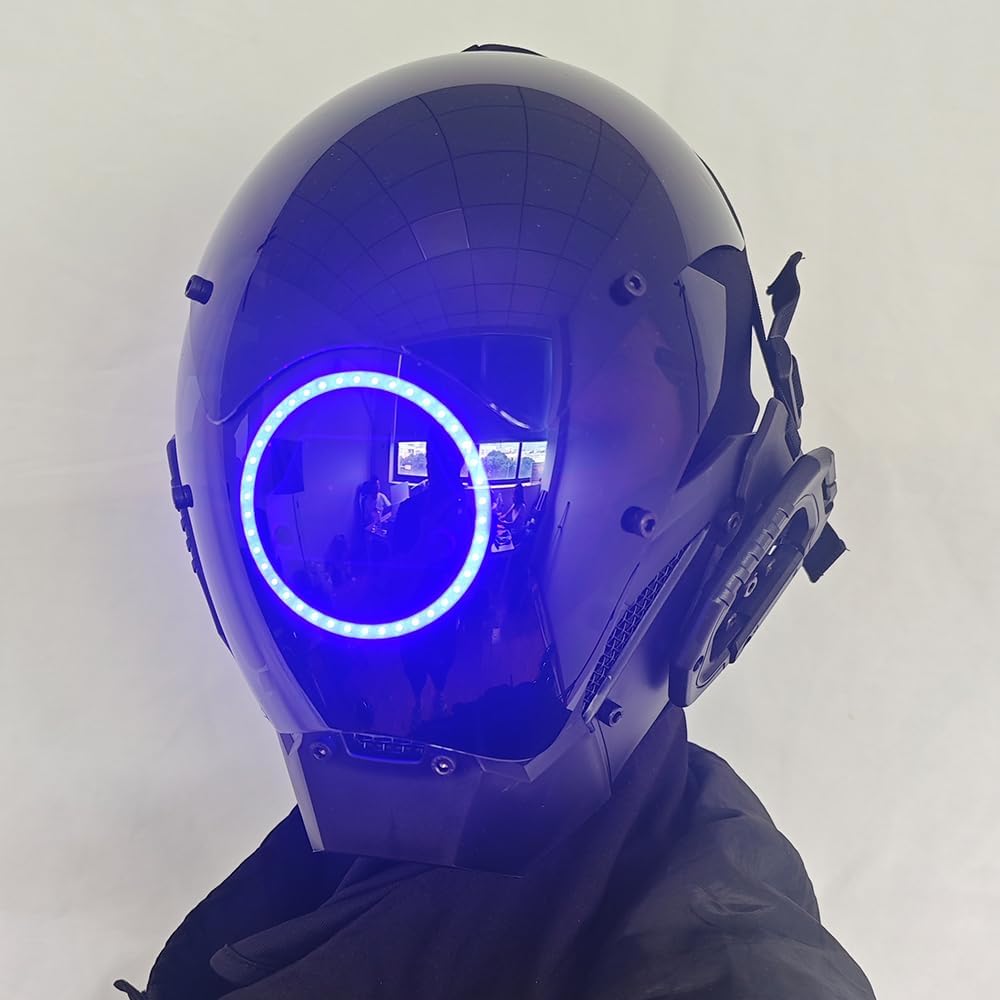 KYEDAY Punk Mask Cosplay for Men, LED Round Light Mask for Women Cosplay Halloween Fit Party Music Festival Accessories