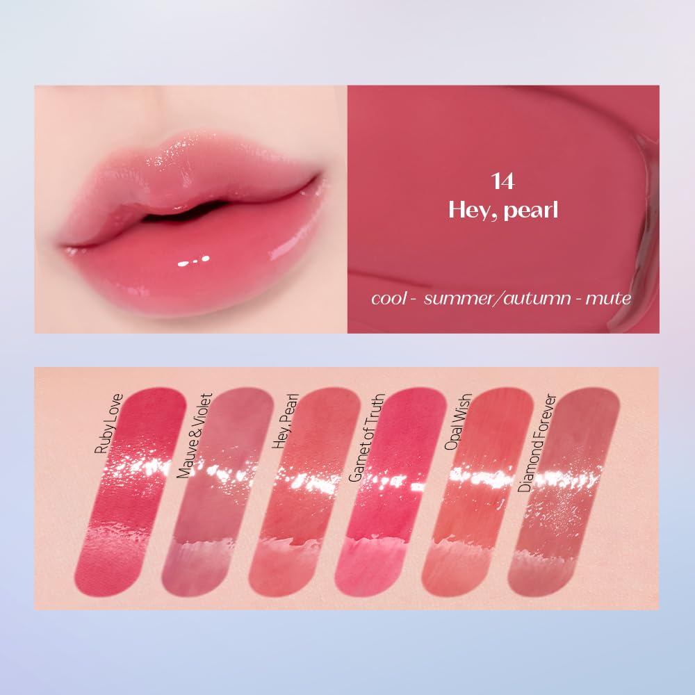 ETUDE Over Glowy Lip Stain Tint #14 Hey Pearl | Non-Sticky Vegan Lip Tint | Moisturized & Long-lasting Lip Gloss | Daily Tint for Dry Lips, Korean Makeup