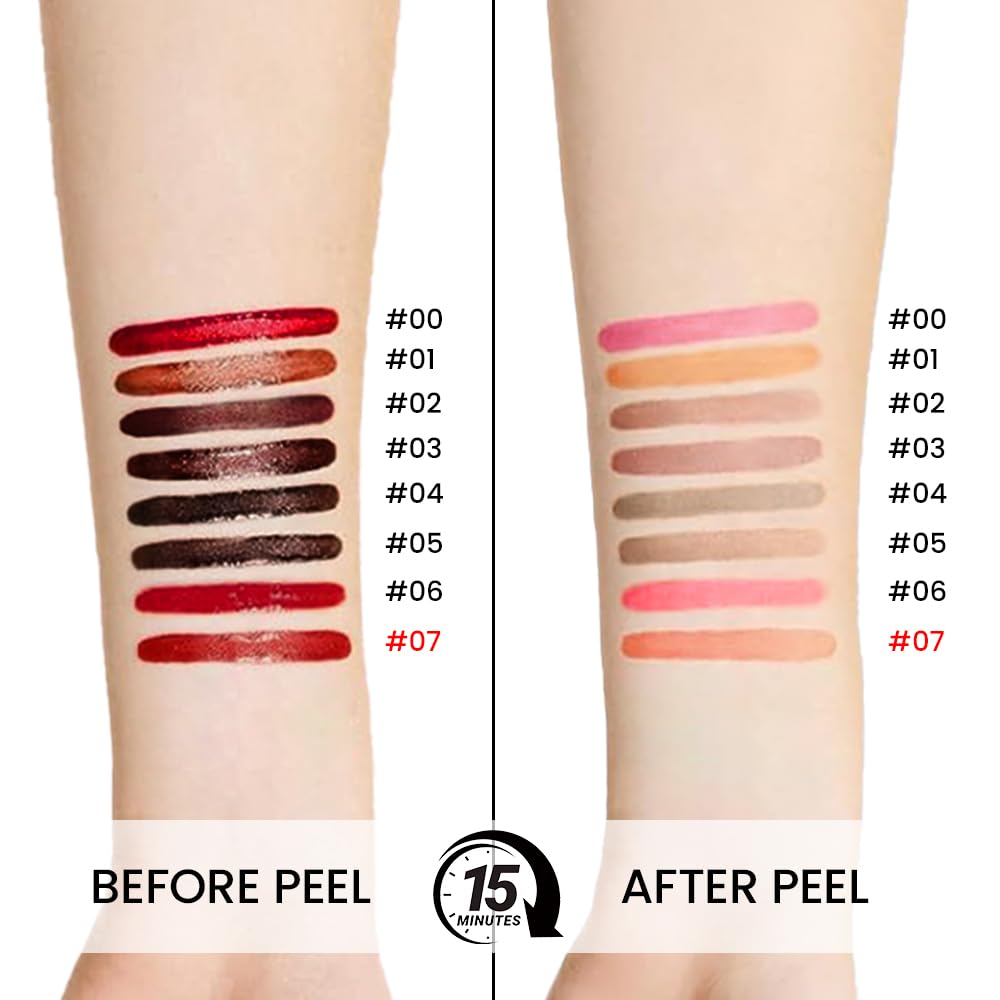 Peel Off Matte Liquid Lip Gloss Stain-Lip Liner with Tweezer, Orange Red Peel Off Lip Stain, Long Lasting & Waterproof Lipstick Tattoo, Transfer-Proof Lip Gloss for All Skin Types (07#, 1Pcs)