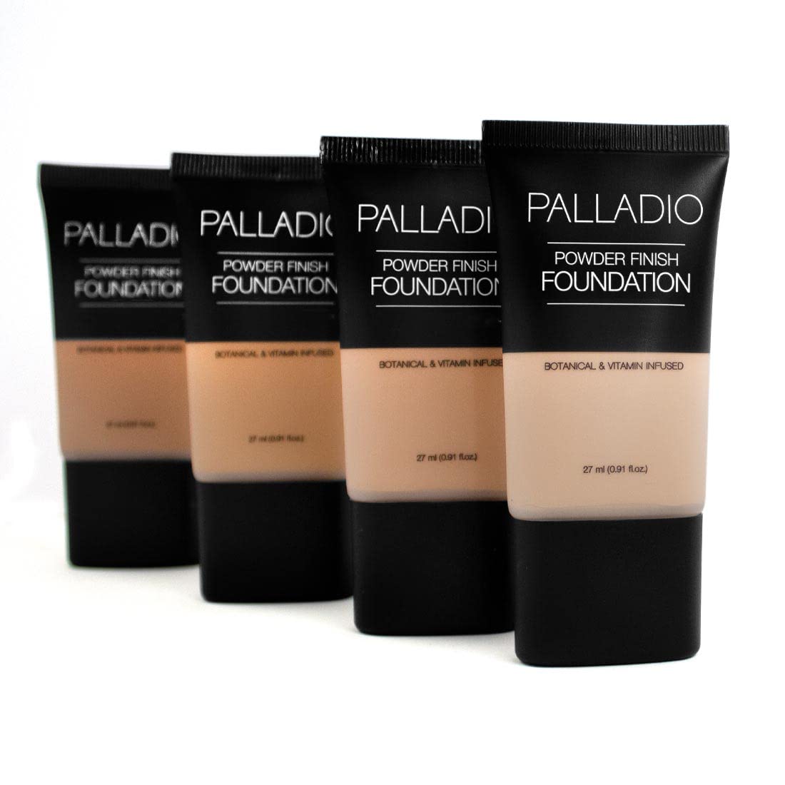 Palladio Powder Finish Liquid Foundation, Natural Matte Appearance, Reduces Fine Lines, Covers Large Pores, Hides Imperfections, All Day Wear, Sheer to Medium Coverage, Caramel