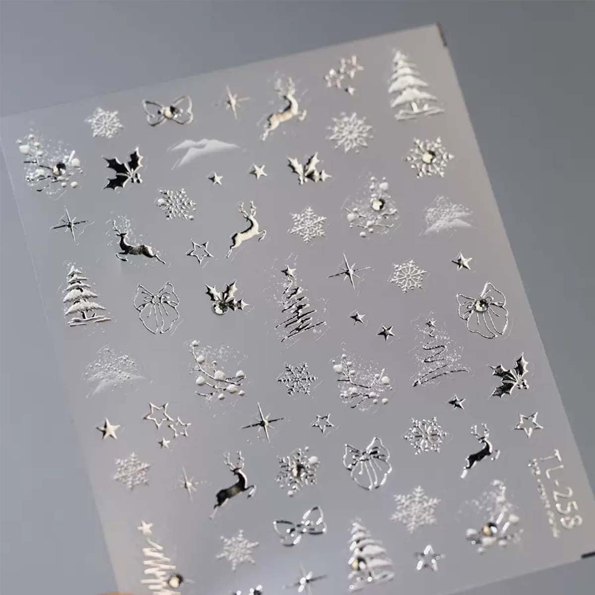 5D Embossed Christmas Nail Art Stickers Sliver Xmas Nail Art Decals Xmas Tree Nail Sticker Self-Adhesive Elk Snowflake Rhinestone Nail Decals for Women Winter Nail Supplies Manicure DIY