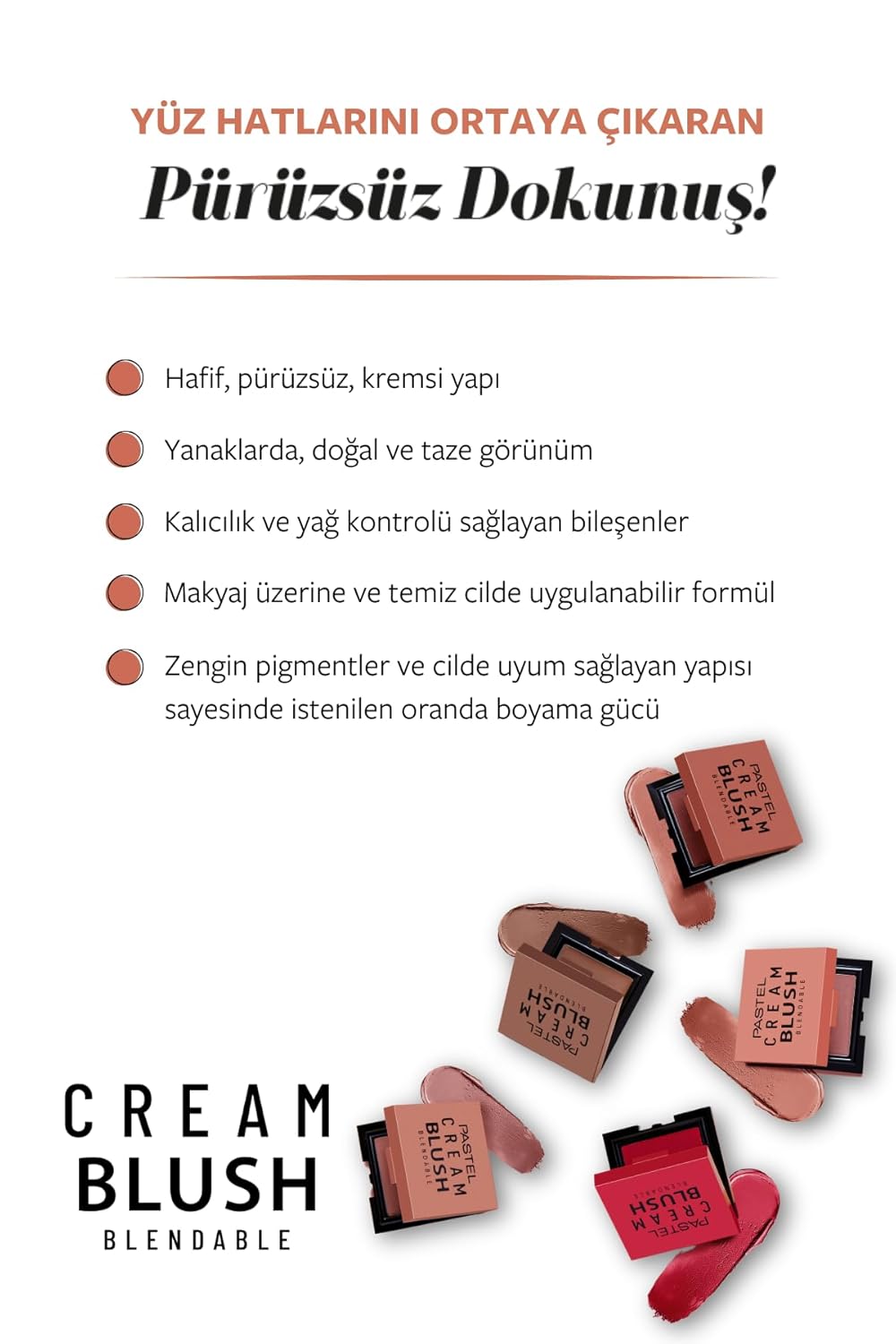 Pastel Cream Blush 47 | Fresh | Healthy & Natural Look | Ligh Weighted Formula | Sebum Control Richly Pigmented | Easily Blendable | Long Lasting | Semi Matte | 0.18 oz.