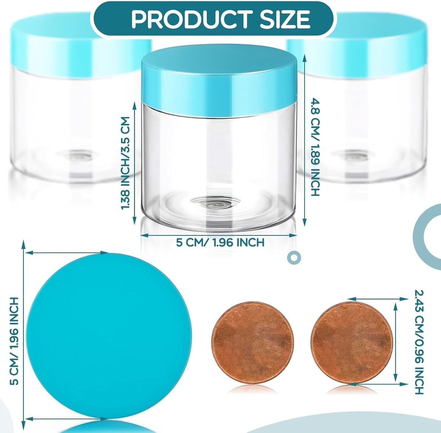 SATINIOR 24 Pieces Empty Clear Plastic Jars with Lids Round Storage Containers Wide Mouth for Beauty Product Cosmetic Cream Lotion Liquid Butter Craft and Food(Blue Lid,4 oz)
