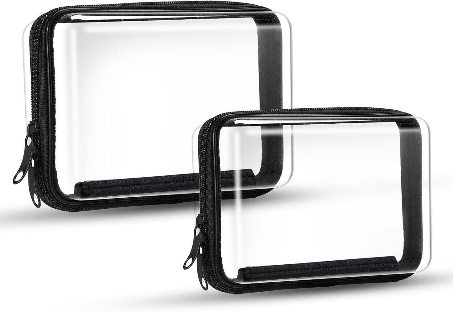 2PCS Zippered Hard Pouch Double,Portable Waterproof Cosmetic Bag with Zipper,Toy Storage Organizer Bins,Hard Plastic Case,Clear Zipper Bags for Organizing,Pencil Case (7.5+7inch)