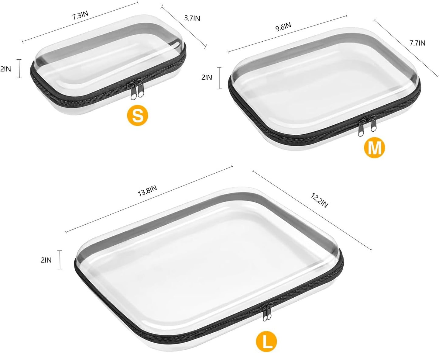 【6-Pack】 Clear Hard Shell Zipper Case Set | Durable Travel Pouches for Toiletries, Makeup Storage Organizer, Toy Storage Box | Transparent Cosmetic Bags with Zipper for Organization (Black)