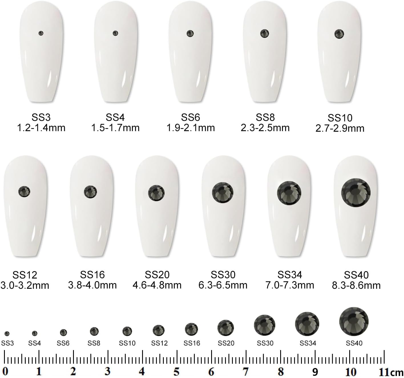 3000PCS SS10 Flatback Rhinestones | 12-Facet Diamond-Cut Glass Gems for Nail Art, Clothing, DIY Crafts |Glue-On Decoration Stones with Silver Backing(Black Diamond)