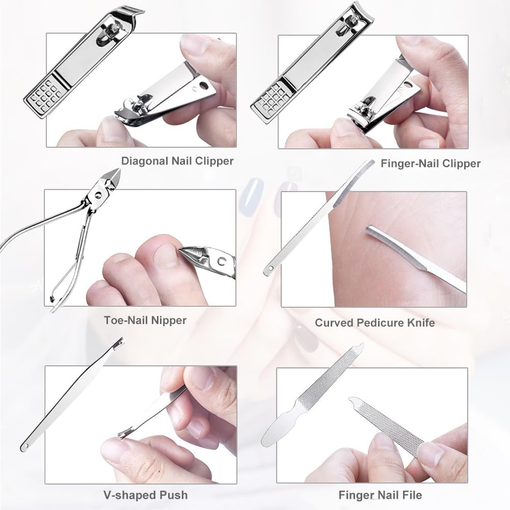 Yougai Nail Clippers set for Men and Womens Gift Manicure Set 18 Pieces Stainless Steel Manicure Kit,Nail Care Tools with Luxurious Travel Case