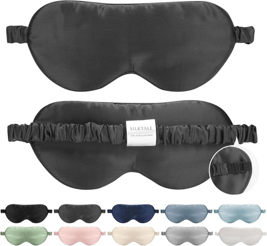 Mulberry Silk Blackout Adjustable Sleep Eye Mask for Men/Women Travel Plane,Charcoal