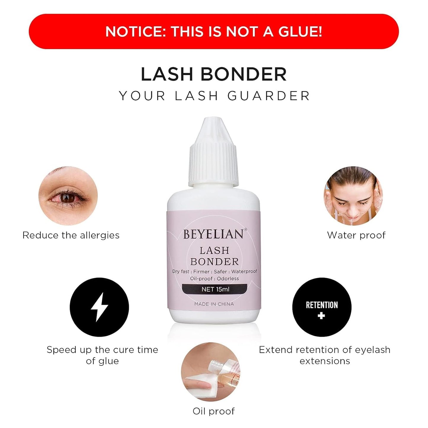 BEYELIAN Lash Bonder for Eyelash Extension Super Bonder Longer Retention Help Glue Bond Better Glue Primer Accelerate Drying Time Low Irritation Water Oil Proof 4 Pack