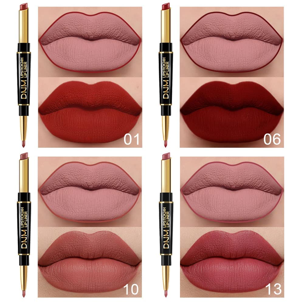 evpct 6Pcs Red Lip Liner and Lipstick Lip Stain Crayon Gift Set for Women Dark Deep Red Nude Long Lasting 24 Hour Matte Color Stay Lipstick with Lip Liner Set labiales mate 24 horas originales