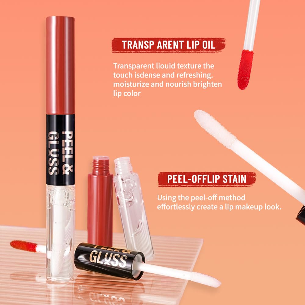 Rose Pink Peel Off Lip Gloss Masque,Lip Stain Peel Off Tattoo - Peel Off Lip Tint and Lip Oil 2-in-1,Long Lasting Waterproof Transfer-proof Lip Mask Lip Gloss Peel Off Lip Liner,for All Skin Type 02#
