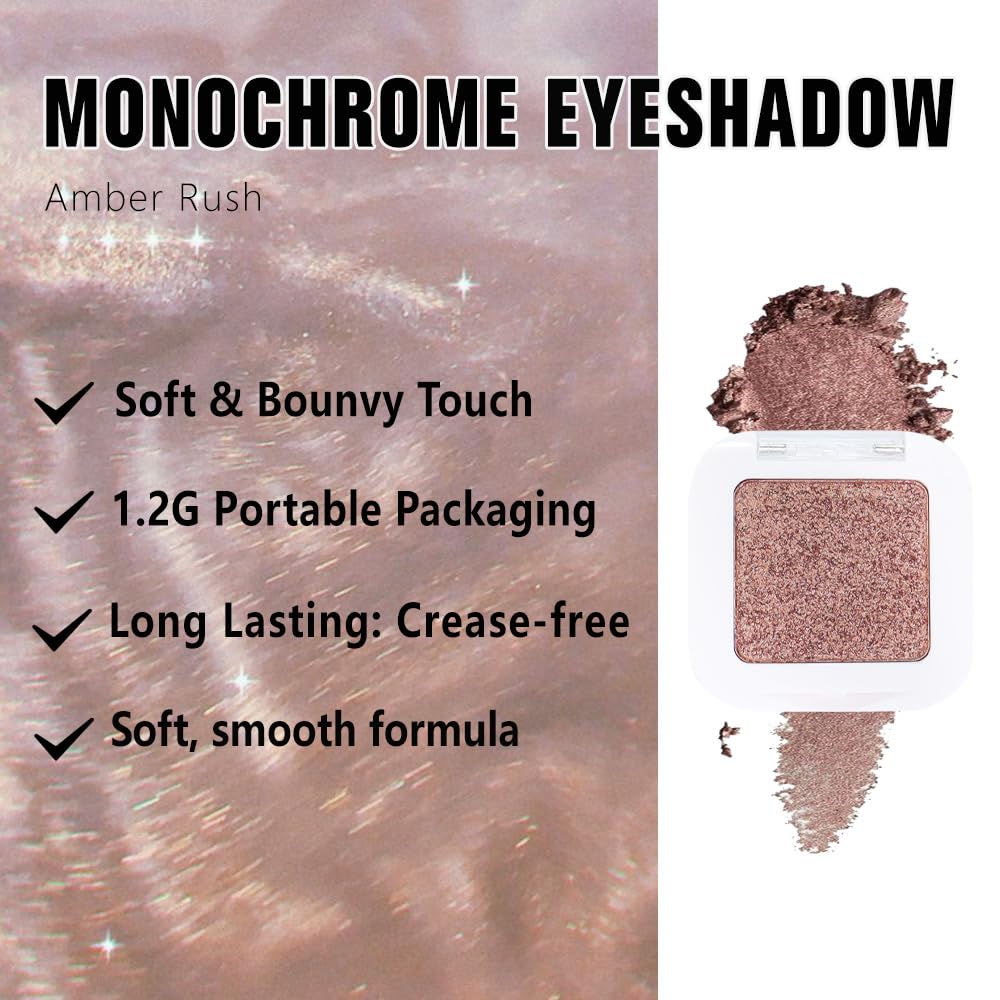 Glittler Singe Eye Shadow Palette Makeup, Amber Rush Brown Sparkle Monochrome Eyeshadow, Mini Singe Pressed Pigmented Waterproof Sombras Para Ojos, Vegan, Talc, Paraben & Cruelty Free, 21
