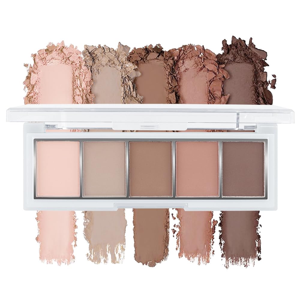 Warm Neutral Rose Brown Eyeshadow Palette – 5 Matte Shades, Soft Pink to Chocolate, Velvety Finish, Natural Everyday to Romantic Eye Looks, Blendable & Travel-Friendly Makeup for Brown Eyes 02#