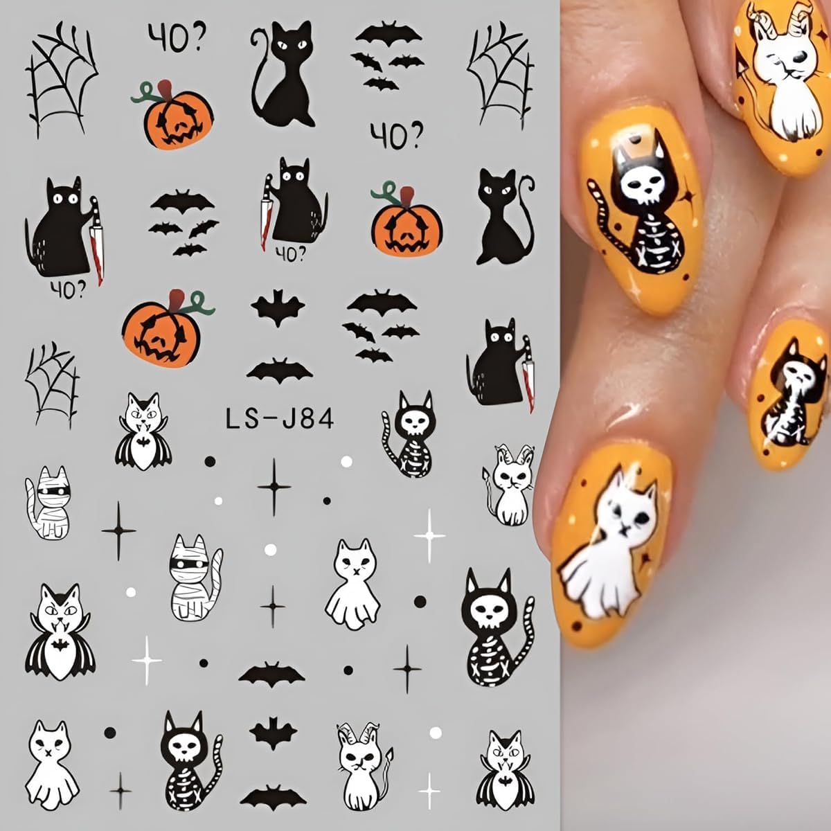 12 Sheets Halloween Nail Art Stickers Pumpkin Nail Decals Black Cat Nail Stickers Self Adhesive Bat Spider Web Snake Nail Art Supplies for Women Girls DIY Manicure Nail Art Decorations