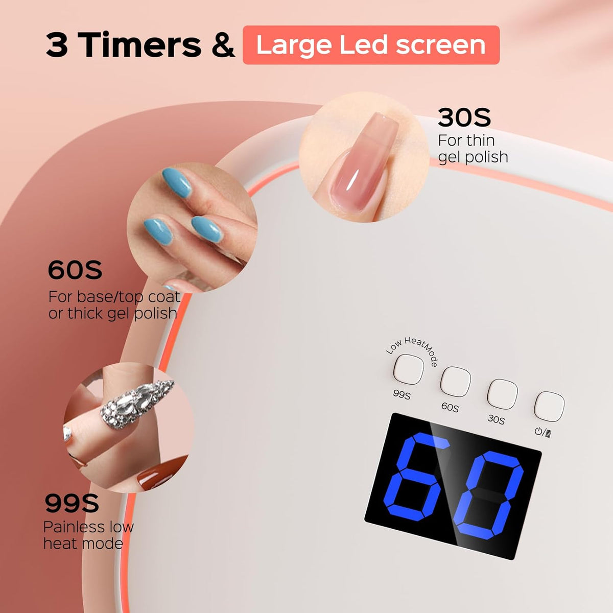 BOLASEN Cordless Rechargeable UV LED Nail Lamp, 60W Gel Nail Light with Ceramic Technology, Portable Wireless LED Nail Dryer with Metal Base, Professional Curing Lamp with Atmosphere Light, HALO 10PRO