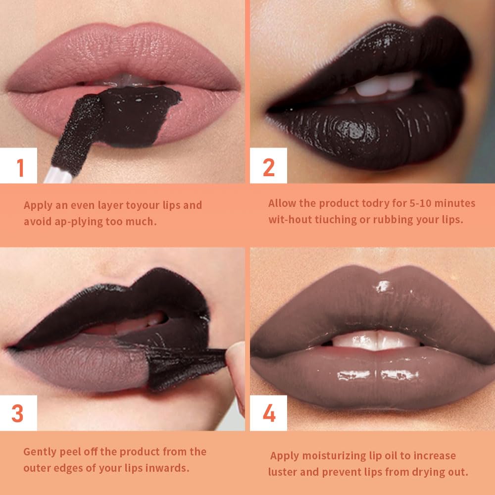 Cool Taupe Peel Off Lip Gloss Masque , Lip Stain Peel Off Tattoo-Peel Off Lip Tint and Lip Oil 2-in-1,Long Lasting Waterproof Transfer-proof Lip Mask Lip Gloss Peel Off Lip Liner,for All Skin Type 06#
