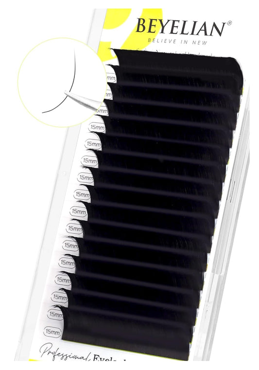 BEYELIAN Classic Volume Lash Extensions, C D D+ Curl 7-15mm 0.03-0.20mm Thickness Matte Black Semi Permanent Volume Eyelash Extensions Professional Salon Use (0.15 D 15mm)