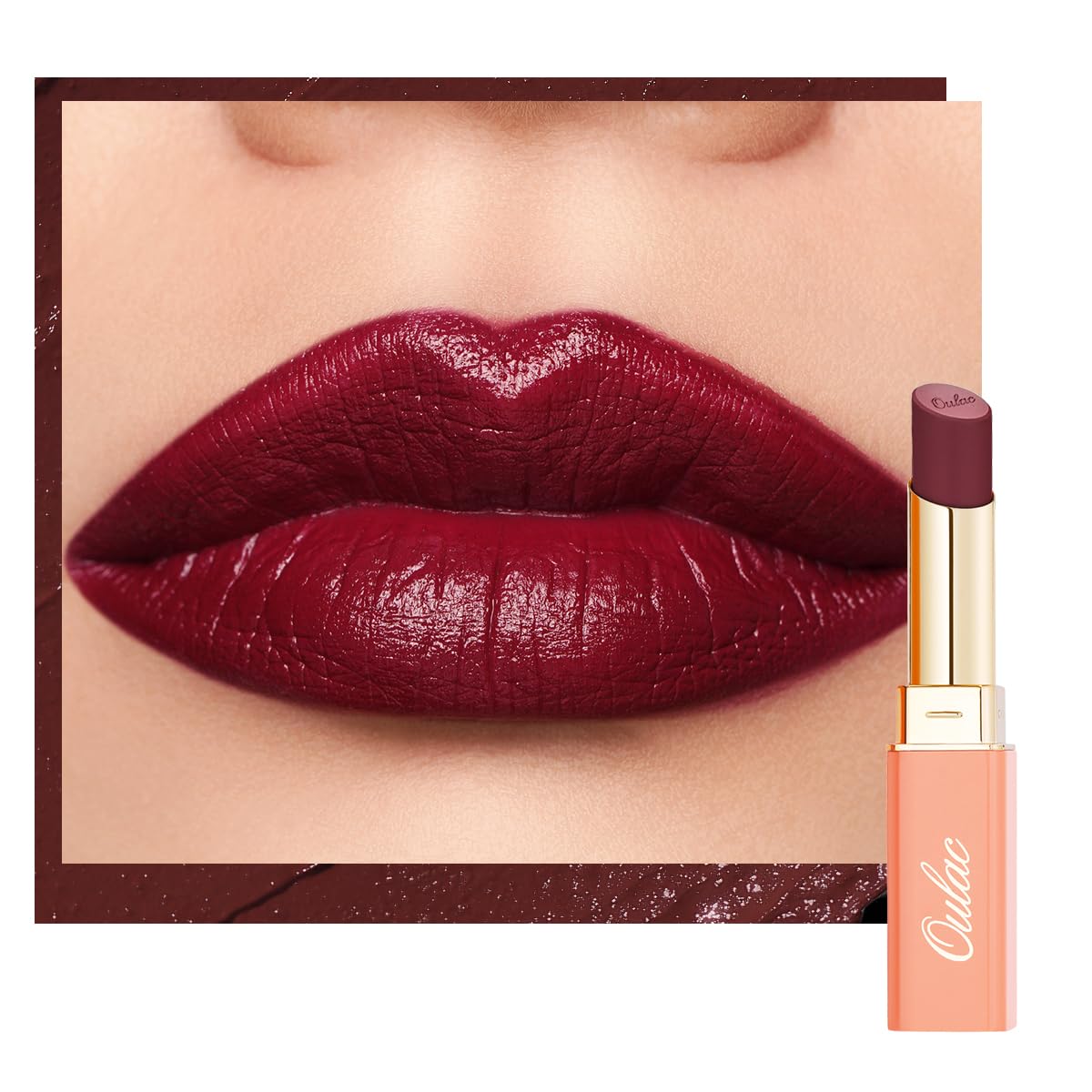 Oulac Color Rich Satin Lipstick - Burgundy Red Full Coverage Lip Color, Creamy Silky-Smooth, Moisturizing, Satin Matte Finish, Infused With Shea Butter, Vegan & Clean Beauty, 4g, SG13 Burgundy