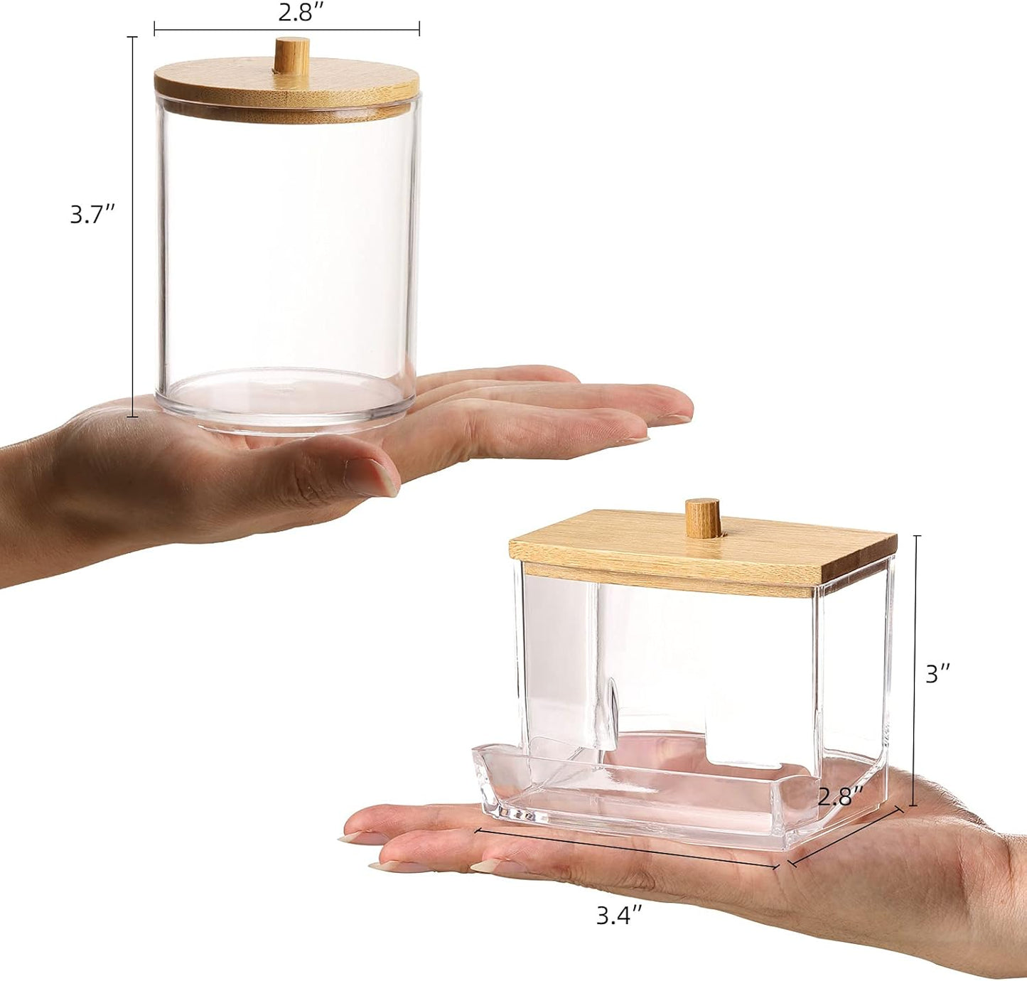 Tbestmax Qtips Holder Bathroom Container, 10/7 OZ Cotton Ball/Swabs Dispenser, Apothecary Jar Organizer for Storage Wood Lids