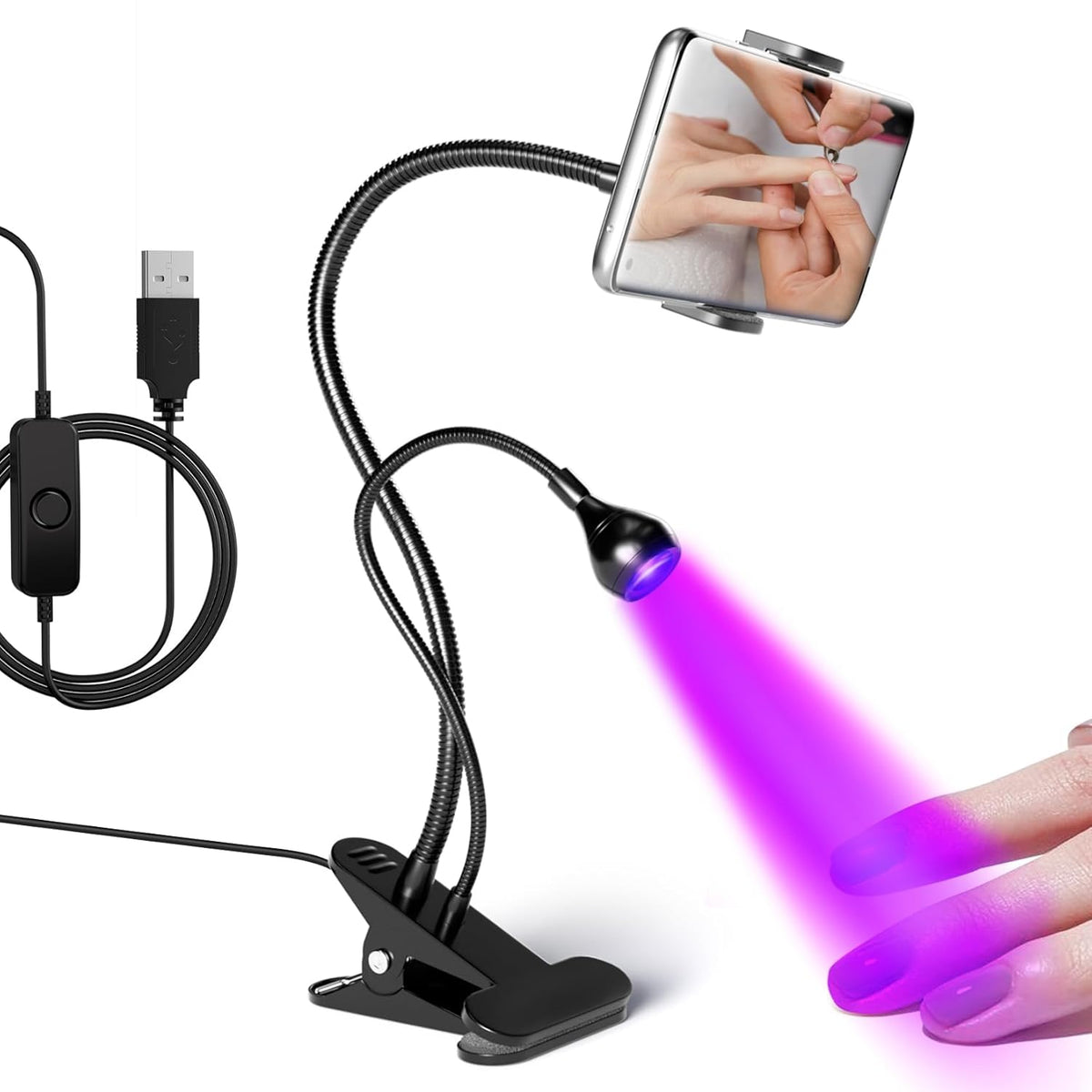 AORAEM LED Nail Lamp LED Light for Nails Quicky-Dry Gooseneck UV Nail Light with Phone Holder, Nail Dryer for Gel Polish with Portable Curing Lamp for Professional Home DIY Salon