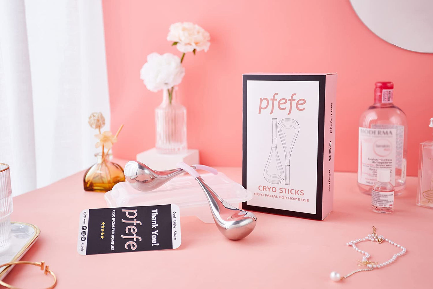 Cryo Sticks Facial Skin Care Ice Globes for Women Face Eyes, Stainless Steel Face Beauty Tools for Girls Ladies, Esthetician Supplies Cooling Spa Globes with Storage Case