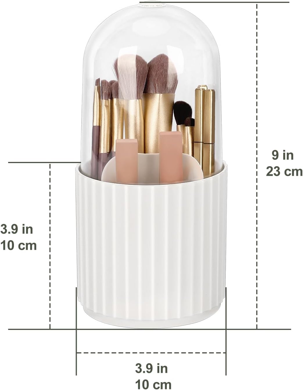 360° Rotating Makeup Brush Holder with Lid — Dustproof Vanity Brush Organizer for Bathroom Counter Storage