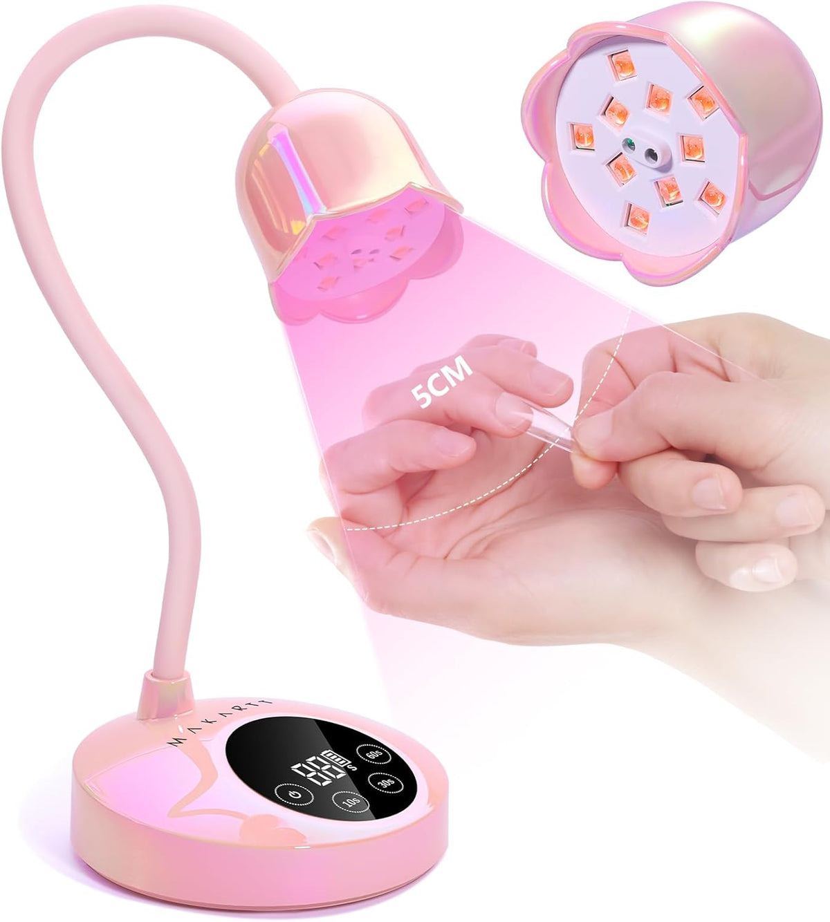 Makartt UV LED Nail Lamp - Mini UV Light for Gel Nails Polish Fast Curing Goosenecks Lamp 30W Rechargeable LED Nail Light Nail Dryer with 4 Timers & Auto Sensor for Salon Home DIY Use