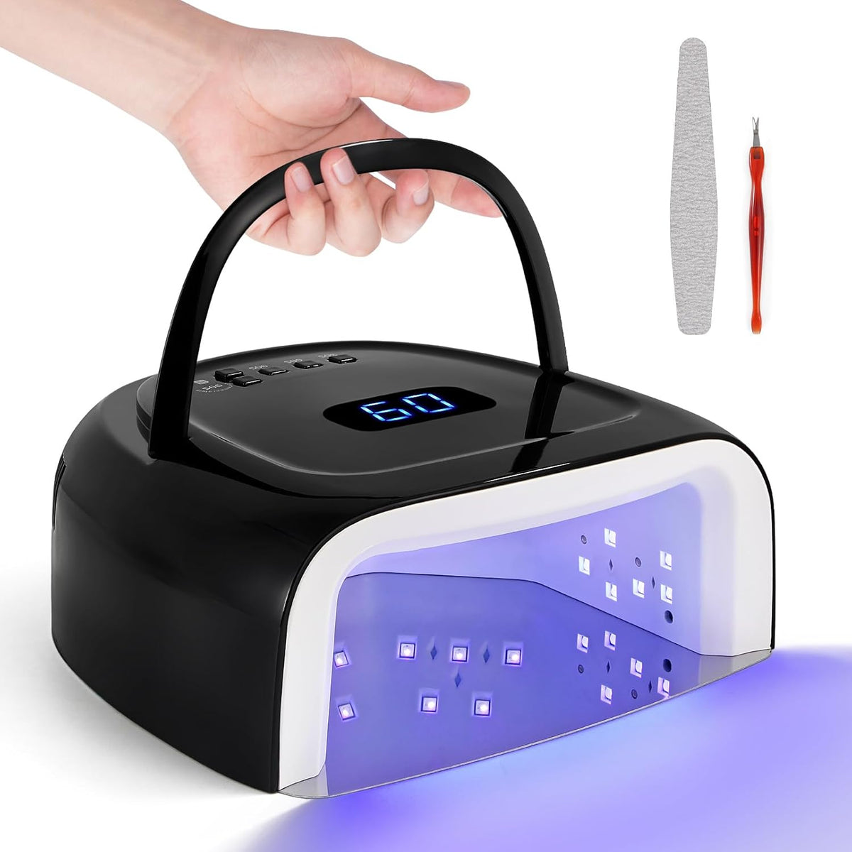 Rechargeable UV LED Nail Lamp 60W Cordless Nail Dryer LED Gel Polish Light with LCD Display, Auto Sensor and 4 Timer Settings, Professional Curing Lamp with 42 LED Beads for Salon and Home