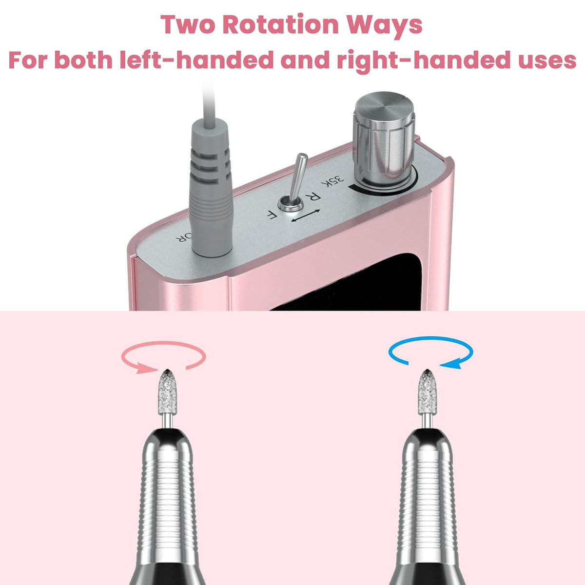 Delanie Professional Nail Drill High Torque 35000 RPM Rechargeable Portable Electric Nail File Filer for Acrylic Gel with Cuticle Bits, Salon Manicure Tool, Rose Gold
