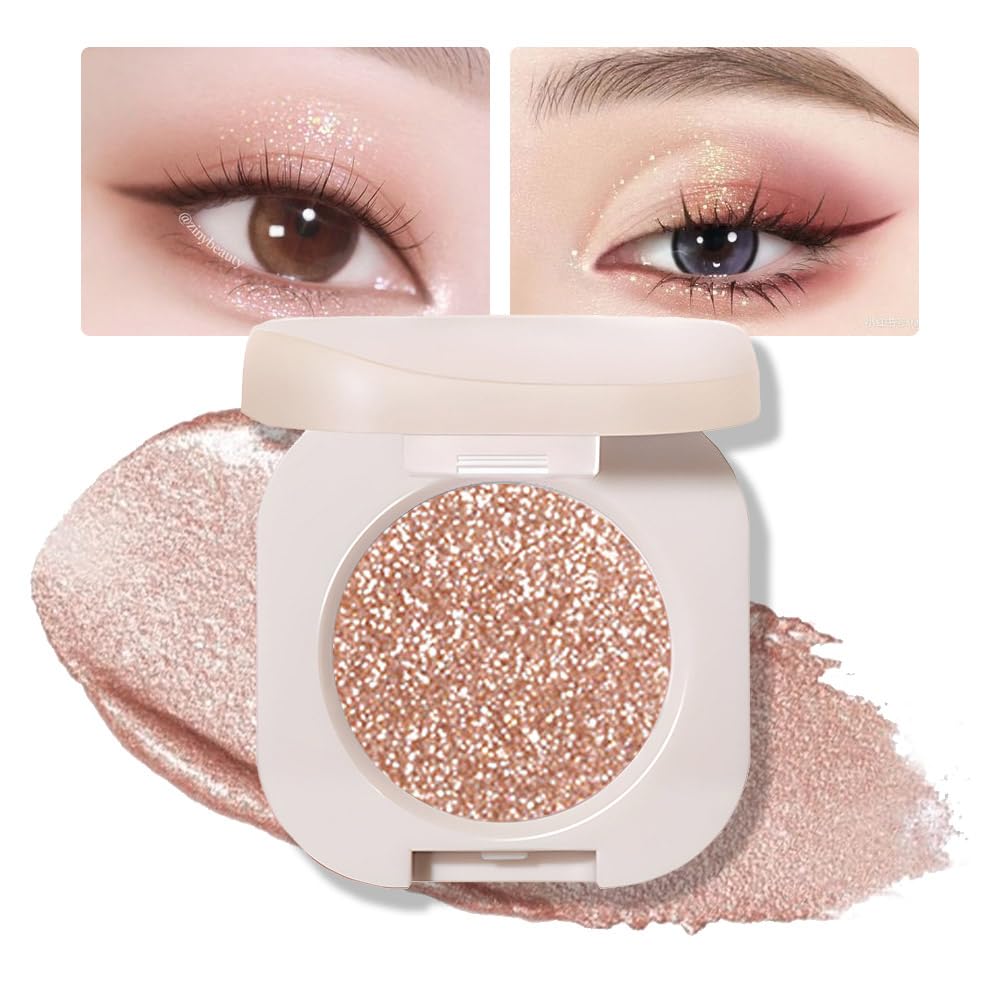 Glitter Eyeshadow Palette,Shimmer Light Nude Eyeshadow Makeup,Neutral Shiny Pressed Powder,Single Vegan Eyeshadow,Highly Pigmented Natural Eyeshadow Palette,Monochrome Long Lasting Glitter Eye Make 09