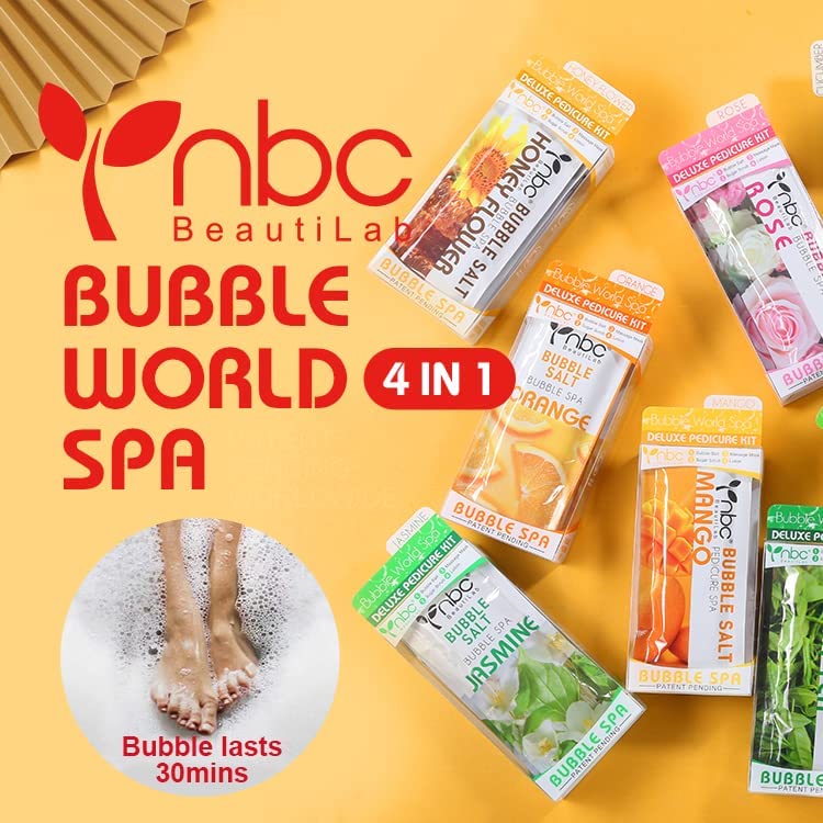 Pedicure Kit Foot Soak Set: Bubble Salt, Sugar Scrub, Massage Mask, Massage Lotion in a Box, 4 Step Foot Spa Kit for Dry Feet, Calluses and Tired Feet (1 Set Jasmine)