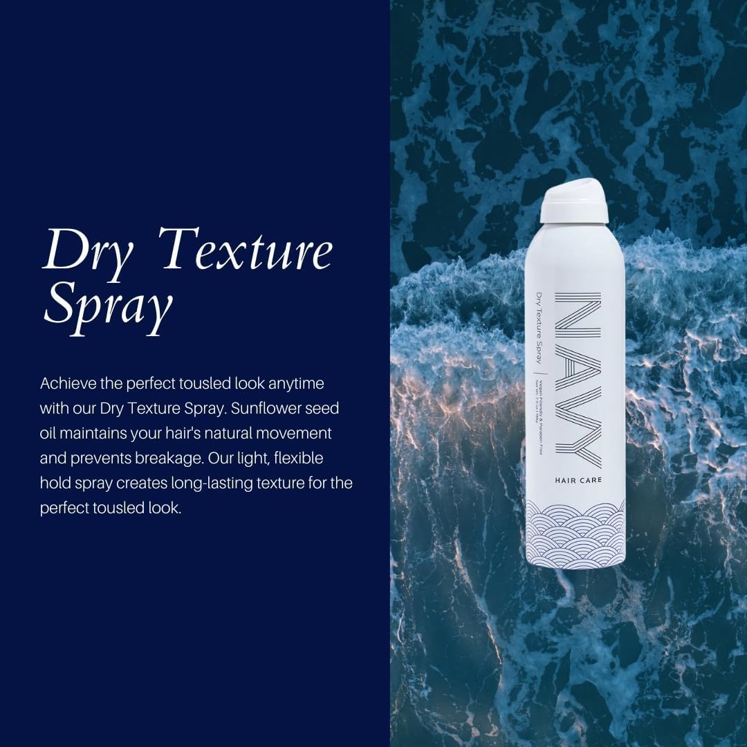 NAVY HAIR CARE Dry Texture Hair Spray | Volumizing + Adds Instant Thickness | Lightweight Styling Spray for Fine Hair | Non-Drying Formula with Sunflower Oil | 7 oz (Pack of 2)