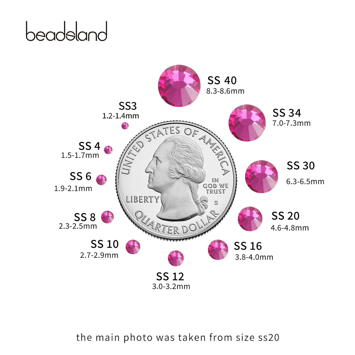 Beadsland 1440pcs Flat Back Crystal Rhinestones Round Gems for Nail Art and Craft Glue Fix, Fuchsia,SS10,2.7-2.9mm
