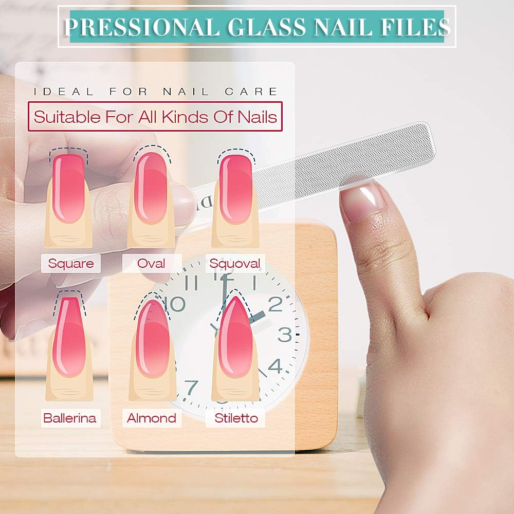 Glass Nail File - 2PC Upgrade Glass Nail Shiner for Natural Nails Nano Nail Buffers Crystal Polisher with Case, Professional Manicure Tools Kit for Acrylic Nail Care for Women and Girls