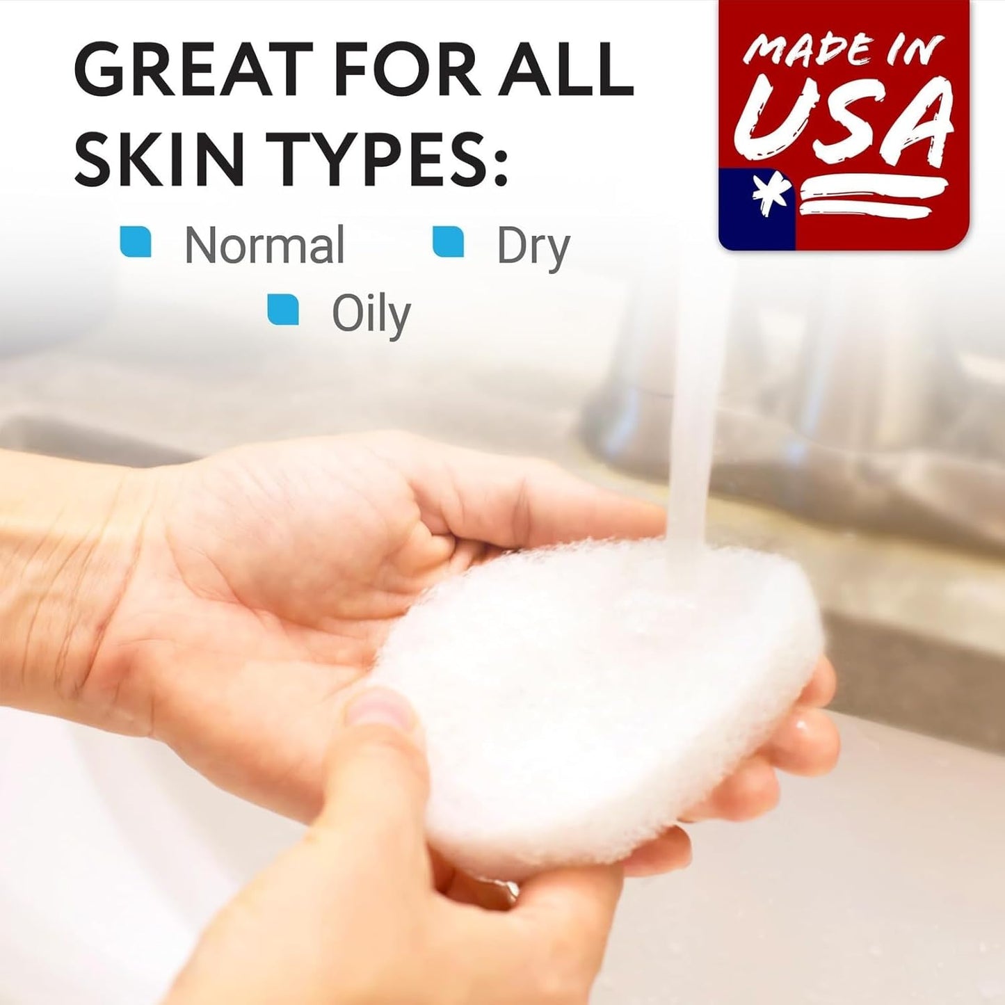 IMPRESA 10 Pack Facial Sponge for Daily Deep Cleansing - Regular Buff Style Exfoliating Pads for Removing Dead Skin, Dirt & Makeup - Normal to Oily - Made in The USA - Reusable Puf - White