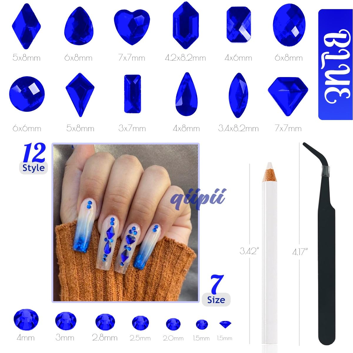 4080Pcs Blue Nail Rhinestones Flatback Royal Blue Sapphire Round Beads K9 Glass Gems Stones Nail Art Gems Diamonds jewels Nail Art Charms Supplies for Nails Face Eyes Makeup DIY Crafts Clothes