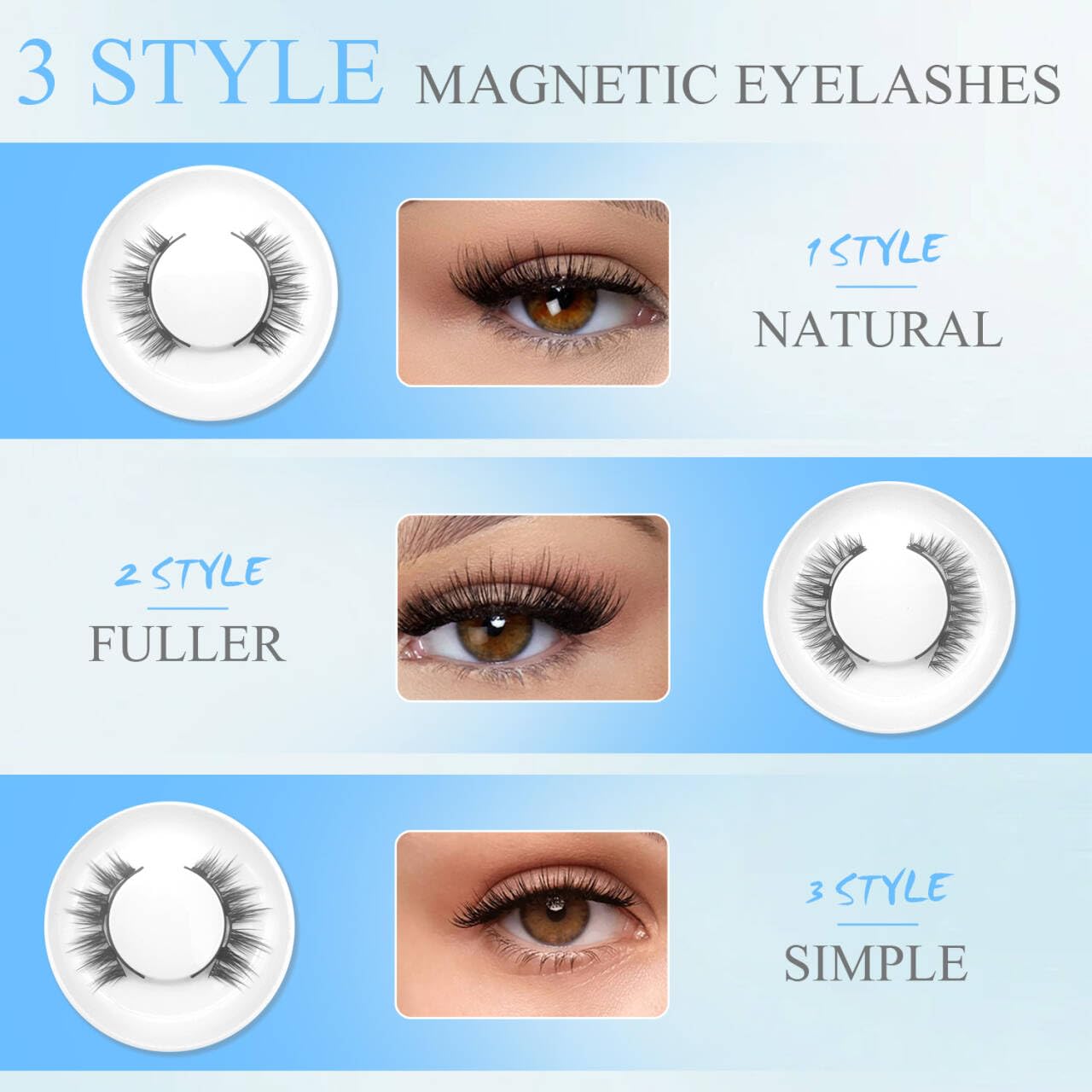 Ealra Craft Magnetic Eyelashes with Applicator,Reusable Magnetic Eyelashes Natural Look,Easy to Wear and Remove Soft Lashes kit for Women(Natural+Fuller)