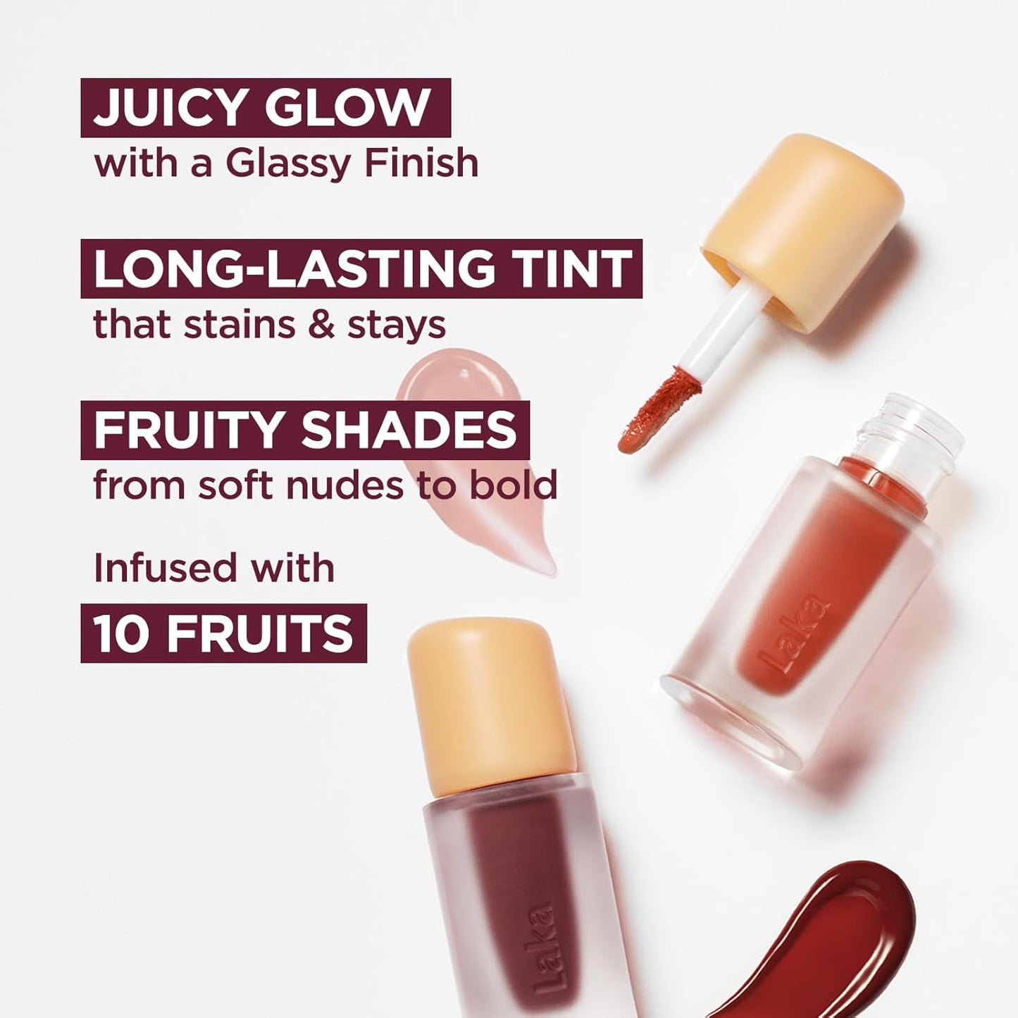 Laka Fruity Glam Lip Tint Mini, Glowing Lip Stain with Wide Color Spectrum, Hydrating & Lightweight Texture, Long-Lasting Bold Stain, Non-Sticky, Vegan, K-Beauty (#115 Envy)