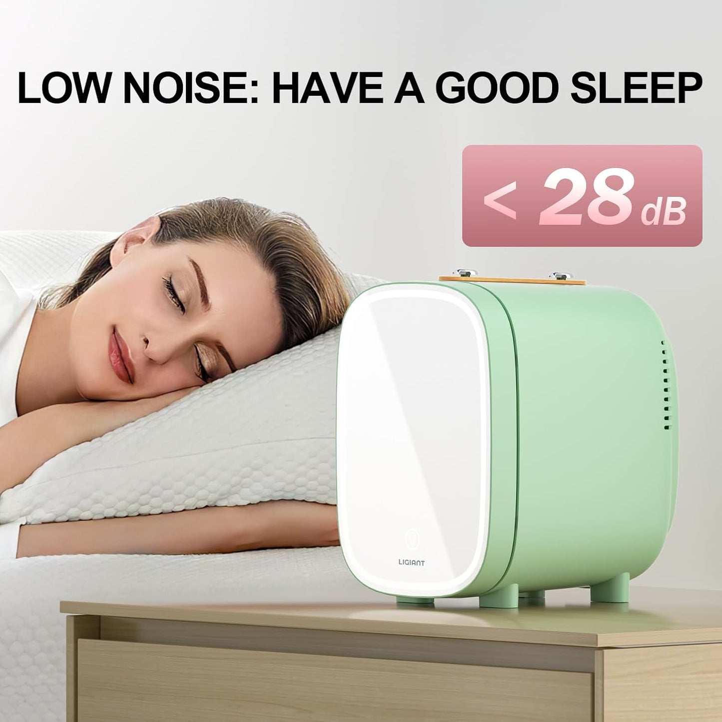 DF01A Skincare Fridge, Mini Fridge for Skincare with 3-Level Dimmable LED Light Mirror, Low Noise 4L Makeup, Cooler & Warmer, Portable Design for Multiple Uses - Bedroom, Office, and Car