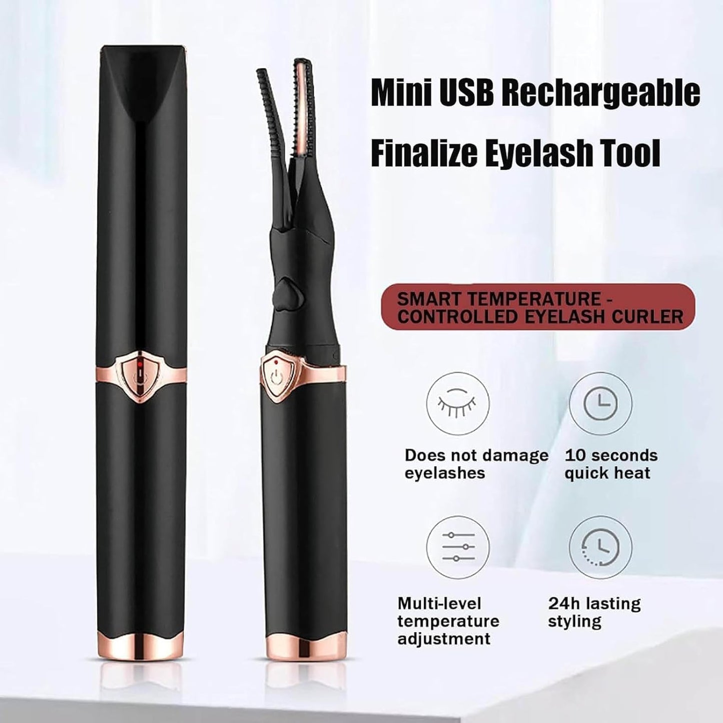 Electric Eyelash Curlers, 2025 New Heated Eyelash Curler, Eyelash Curler for Women, with 8s Fast Heating, 3 Adjustable Temperatures, USB Rechargeable for Long-Lasting Curls (Black)