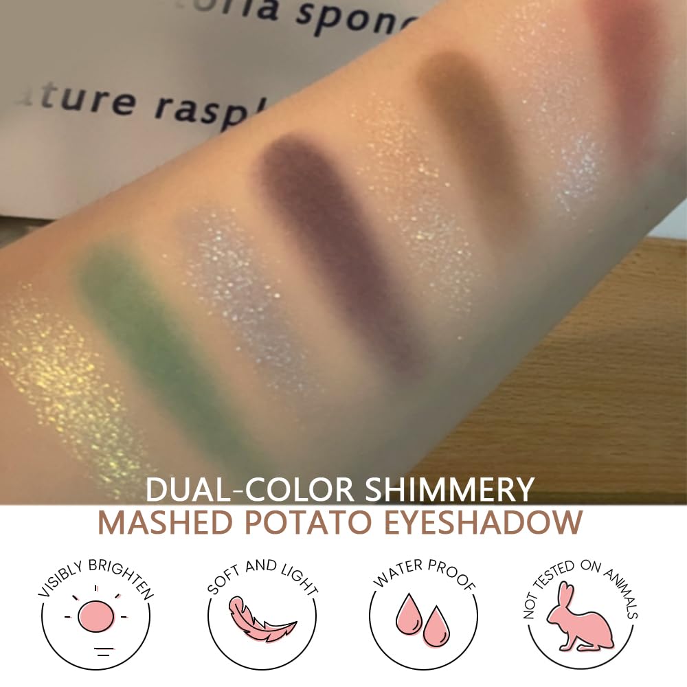 Golden Green Two Color Matte Shimmer Glitter Eyeshadow Palette,Eye Shadow Powder Professional Long-Lasting Waterproof Makeup Palette,Easy-To-Apply and Compact for Travel,Vegan & Cruelty-Free
