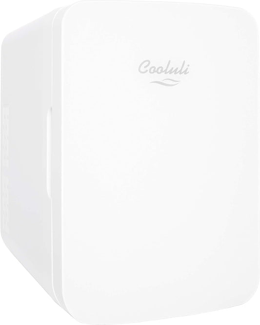 Cooluli 10L Mini Fridge for Bedroom - Car, Office Desk & College Dorm Room 12v Portable Cooler Warmer Food, Drinks, Skincare, Beauty Makeup AC/DC Small Refrigerator with Glass Front, 110 Volts, White