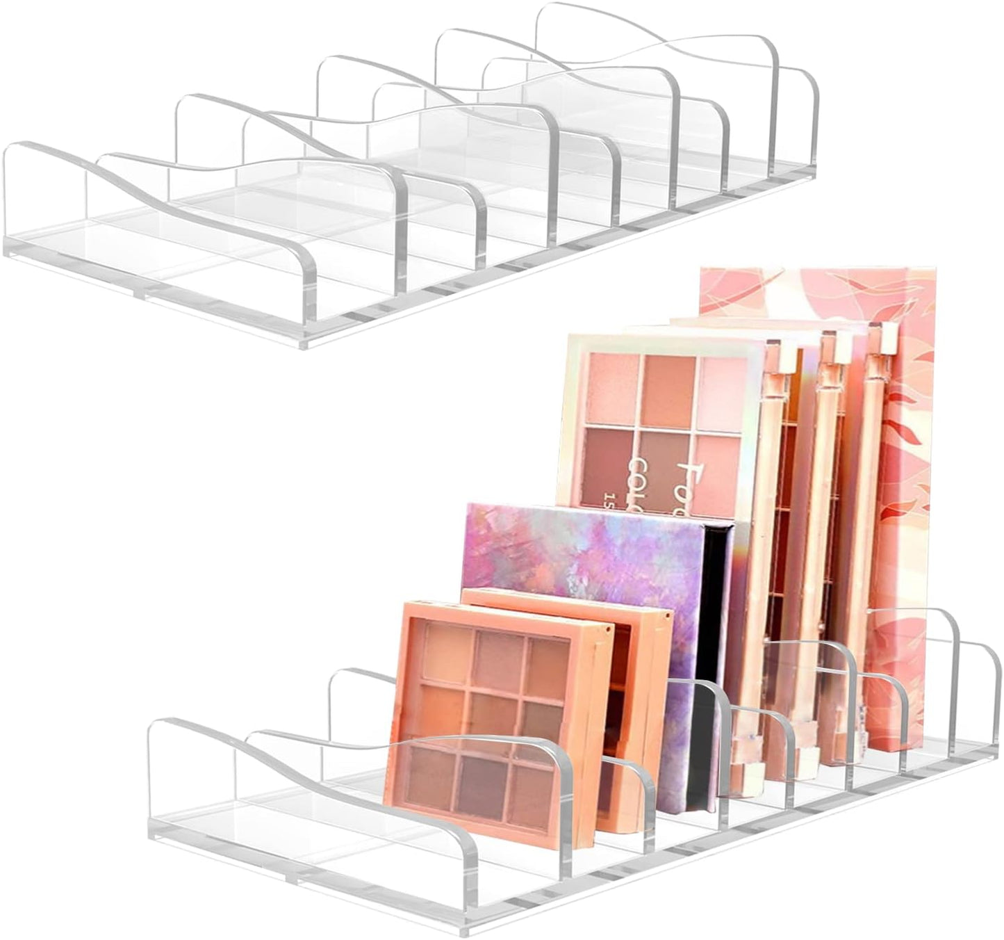 FLMOUTN 2 Pack Makeup Pallet Organizer Eyeshadow Palette Organizers Acrylic 8-Cell Make up Palette Holder Cosmetic Storage for Contour Kit, Eye Shadow, Blush