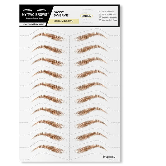 10 Pairs Medium Brown Temporary Eyebrow Tattoos, Waterproof and Smudge-Proof Medium Sassy Swerve Style Realistic Eyebrow Stickers for Women, Easy to Apply, Won't Work on Existing Brows