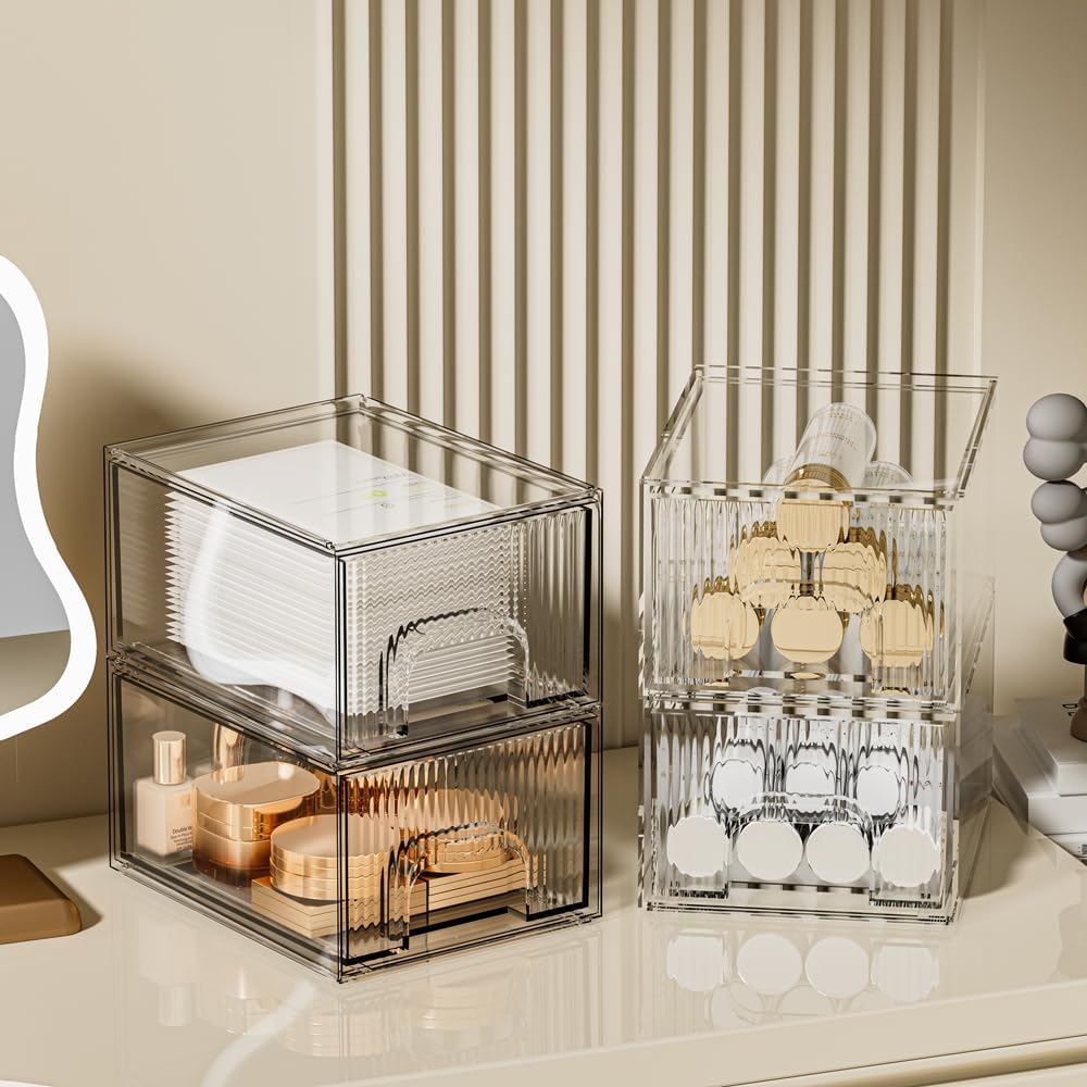 Clear Stackable Acrylic Storage Drawers Set – 4 Pack Modular Organizer for Vanity, Bathroom & Cabinets