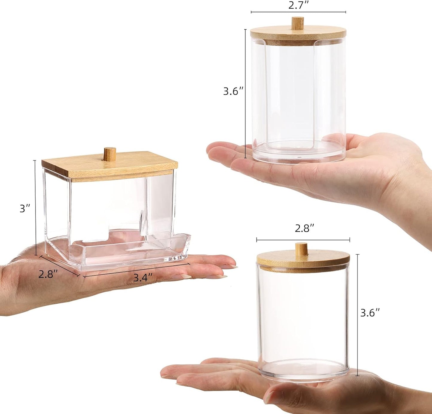 Tbestmax Bathroom Organizer Accessories Set-10 OZ,7 OZ Qtips Holder Storage with Brown Wood Lids, Cotton Ball/Swabs Dispenser, Apothecary Container Jar 3 Pcs