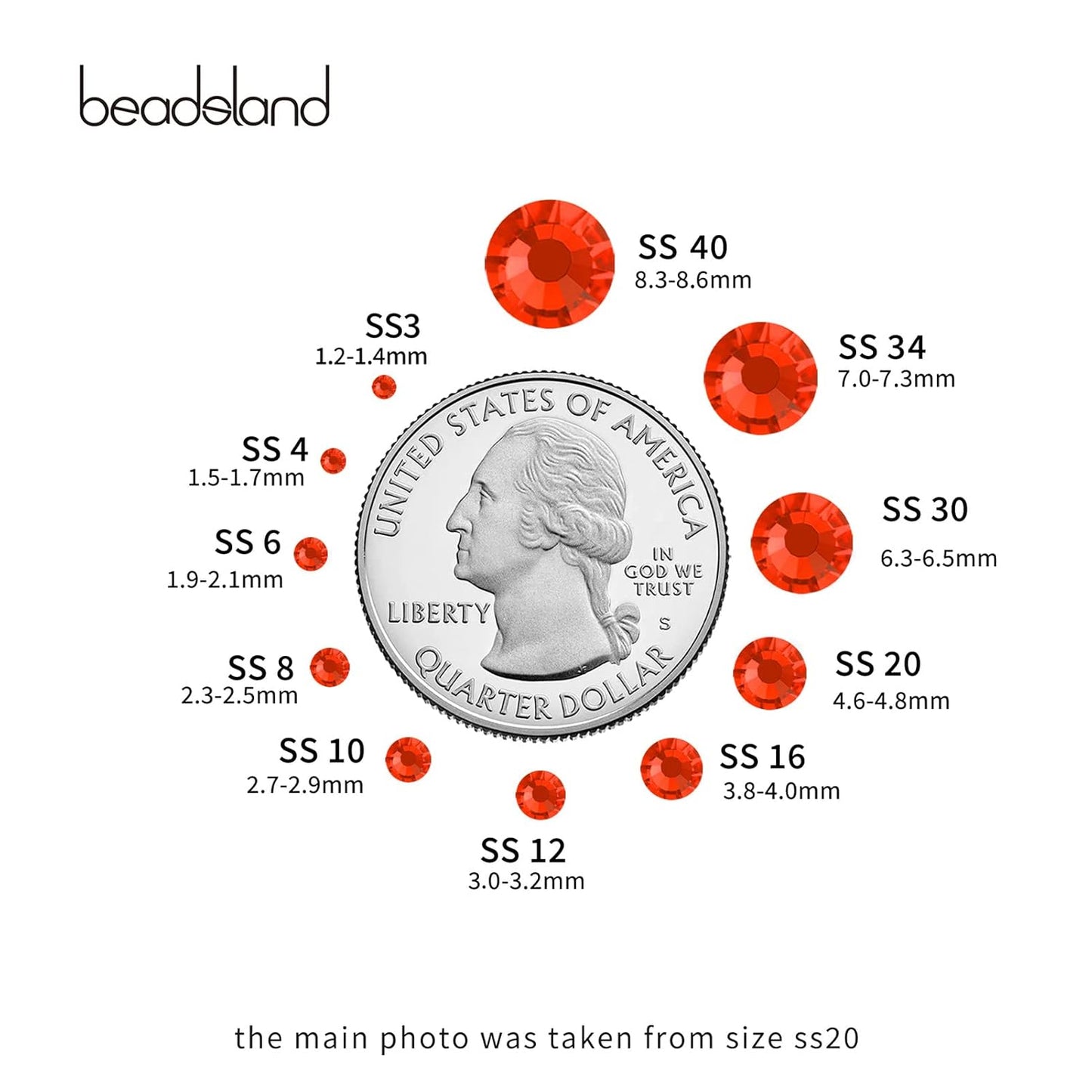 beadsland 1440 Piece Flat Back Crystal Rhinestones Round Gems,1.3mm-6.5mm, Orange(SS16(3.8-4.0mm))