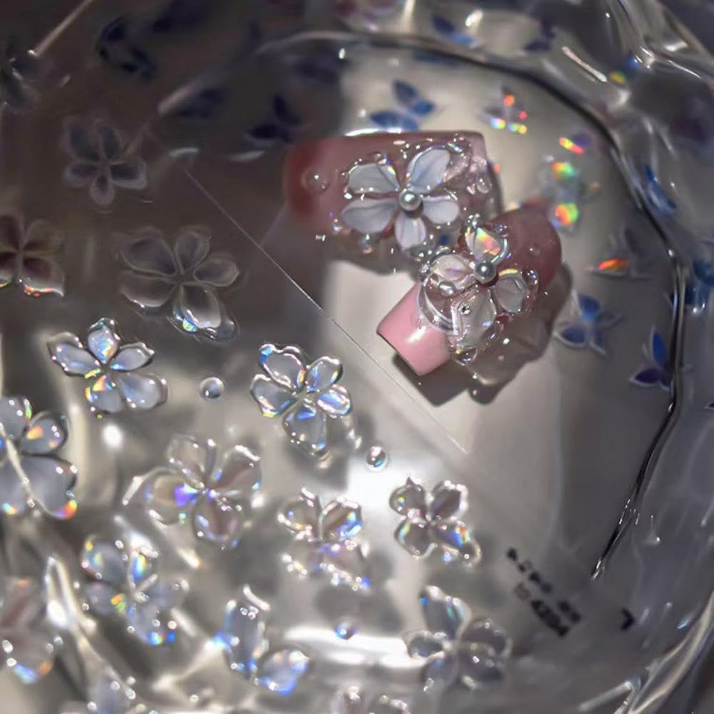 5D Embossed Flower Nail Stickers for Nail Art Quatrefoil Nail Art Stickers Spring Nail Decals Self Adhesive wiyh Design Nail Charm for Women Manicure Supplies Accessories